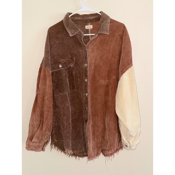 POL Other - POL Womens Colorblock Corduroy Shacket Brown Rust Cream Star Patch Large